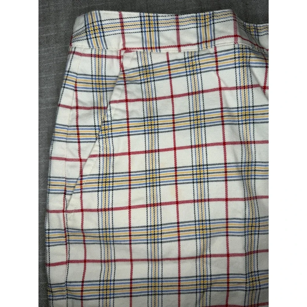90s Vintage Lizgolf Liz Claiborne Plaid Shorts Womens 14 White Red Blue Yellow